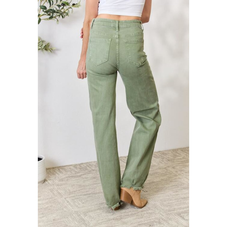 RISEN Full Size Raw Hem Wide-Leg Jeans Sage