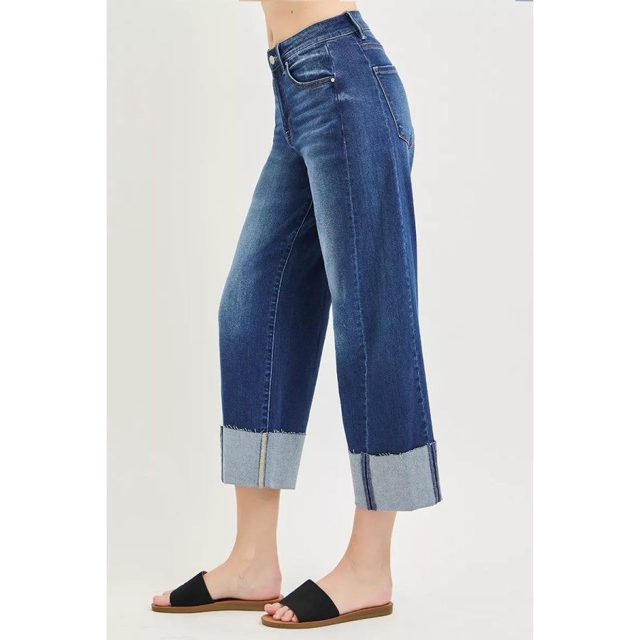 RISEN Full Size Slouchy Crop Barrel Cuffed Jeans Plus Size Apparel and Accessories