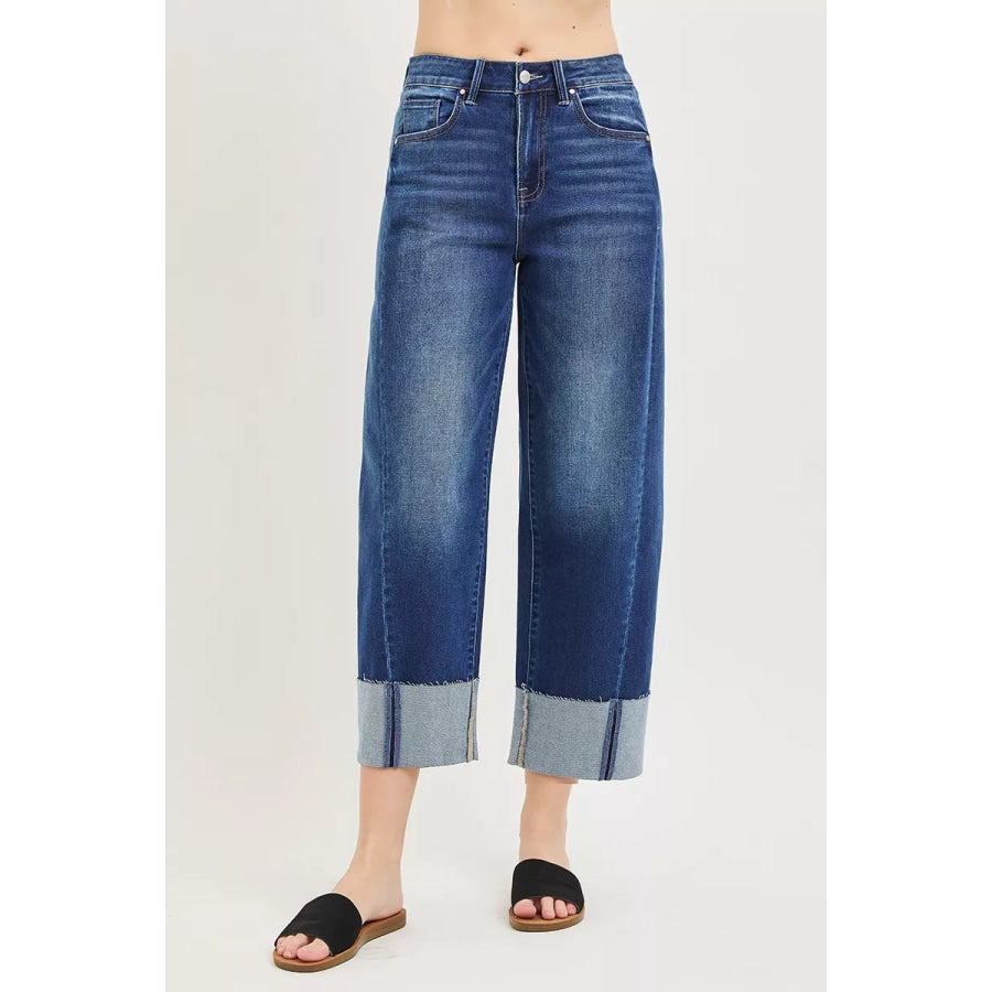 RISEN Full Size Slouchy Crop Barrel Cuffed Jeans Plus Size Apparel and Accessories