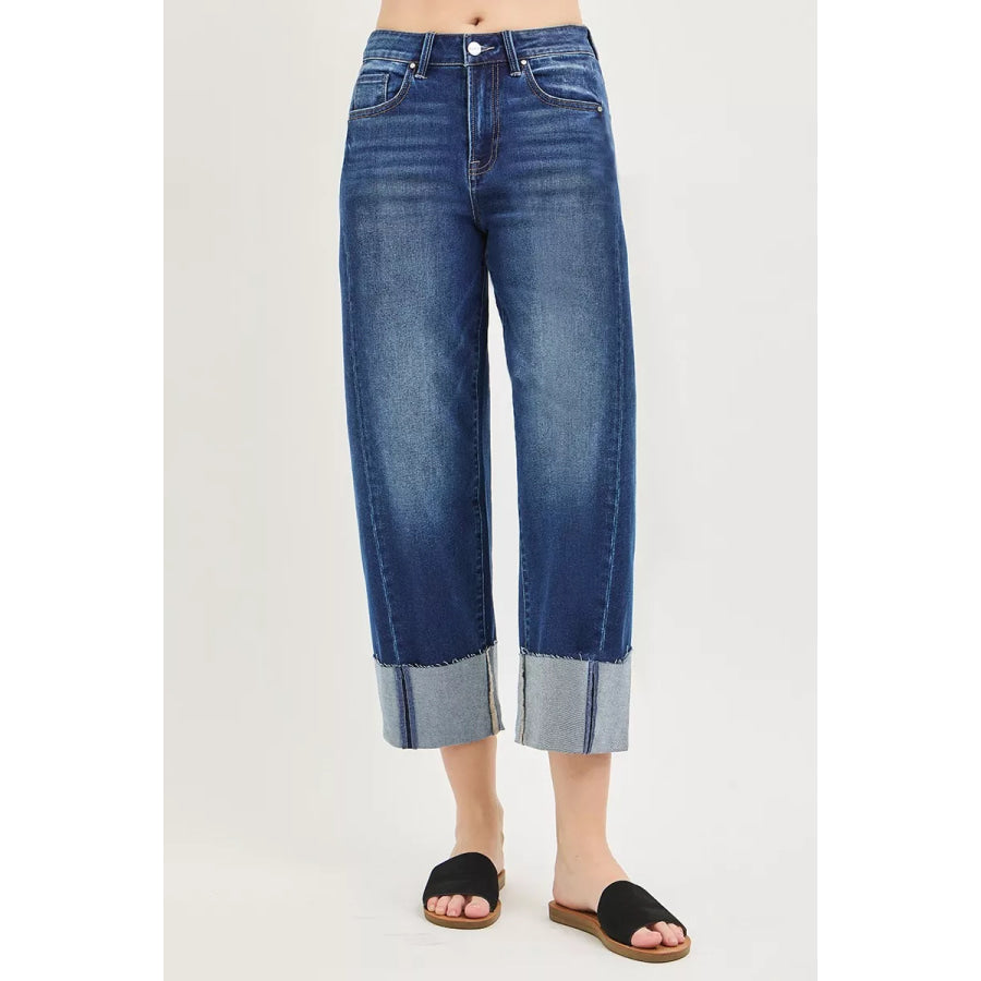 RISEN Full Size Slouchy Crop Barrel Cuffed Jeans Plus Size Apparel and Accessories