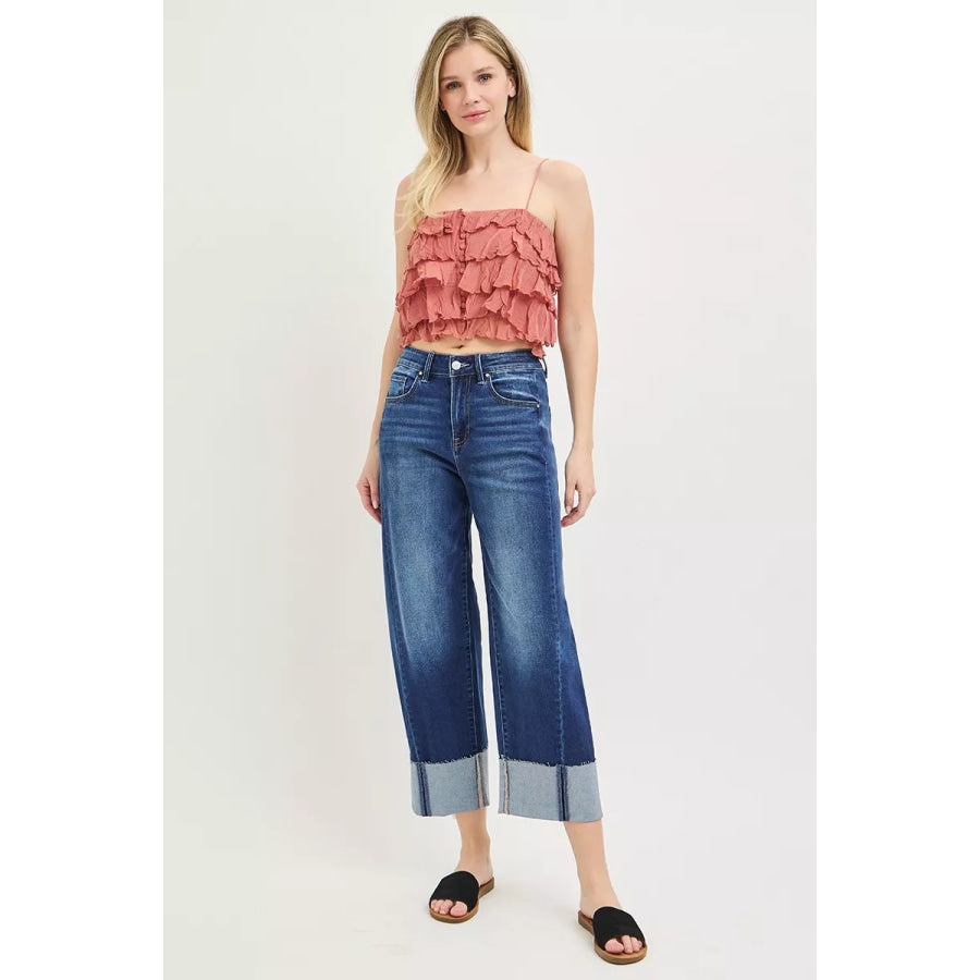RISEN Full Size Slouchy Crop Barrel Cuffed Jeans Plus Size Apparel and Accessories