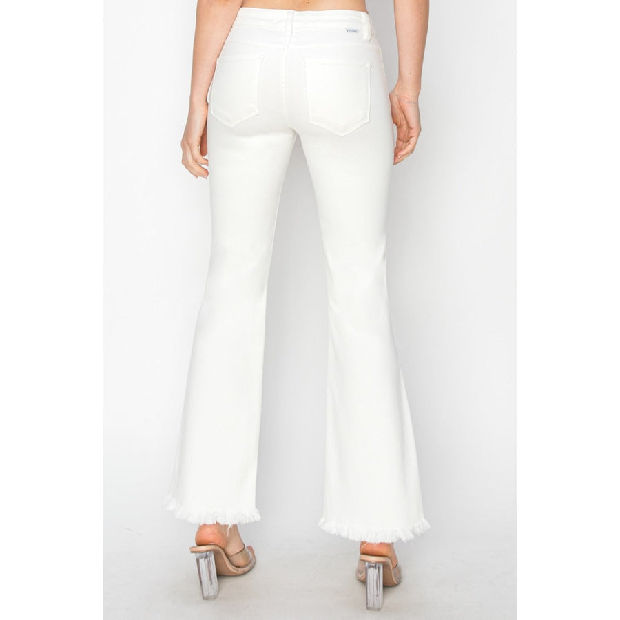 RISEN Full Size Tummy Control Crop Flare Step Hem Pants White / 0(24) Apparel and Accessories