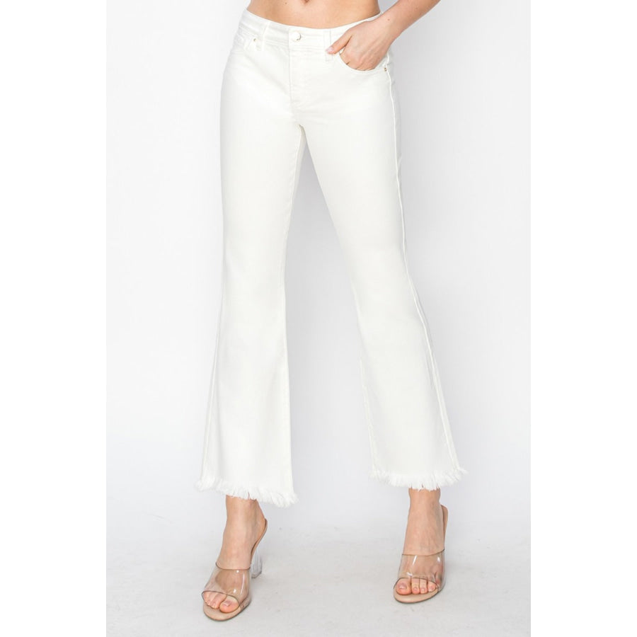 RISEN Full Size Tummy Control Crop Flare Step Hem Pants Apparel and Accessories