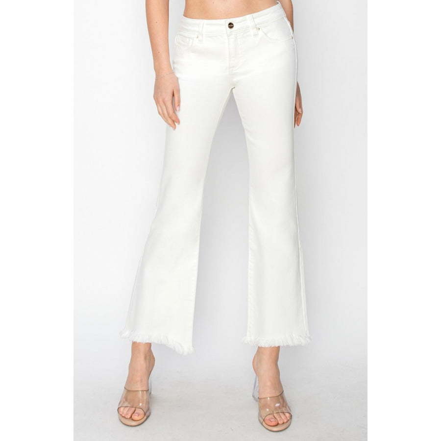 RISEN Full Size Tummy Control Crop Flare Step Hem Pants White / 0(24) Apparel and Accessories