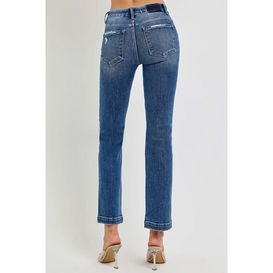 RISEN Full Size Tummy Control Elastic Band Mid Rise Straight Jeans Plus Size Apparel and Accessories