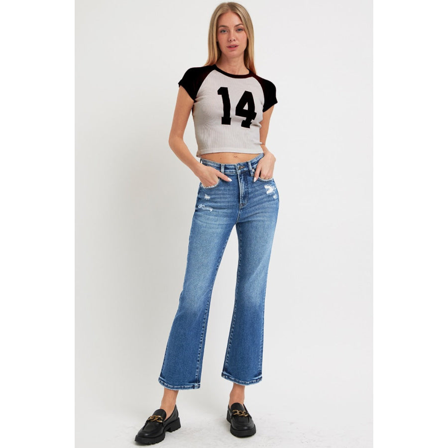 RISEN Full Size Tummy Control High Rise Crop Bootcut Jeans Apparel and Accessories