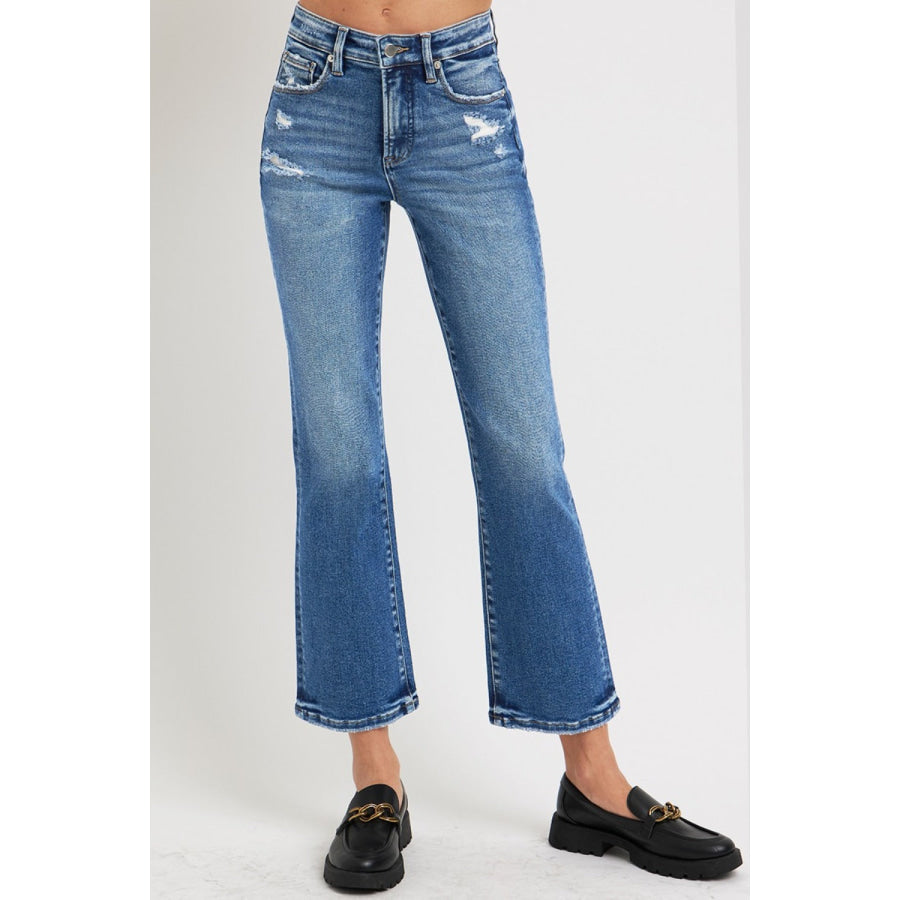 RISEN Full Size Tummy Control High Rise Crop Bootcut Jeans Apparel and Accessories