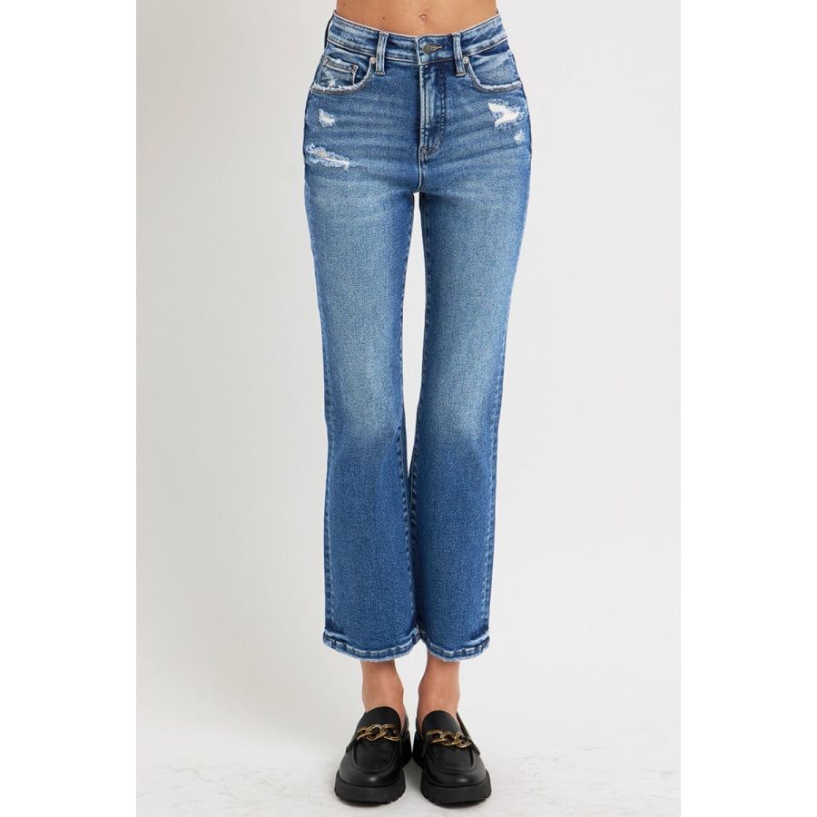 RISEN Full Size Tummy Control High Rise Crop Bootcut Jeans Apparel and Accessories