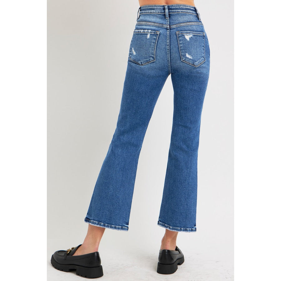 RISEN Full Size Tummy Control High Rise Crop Bootcut Jeans Apparel and Accessories