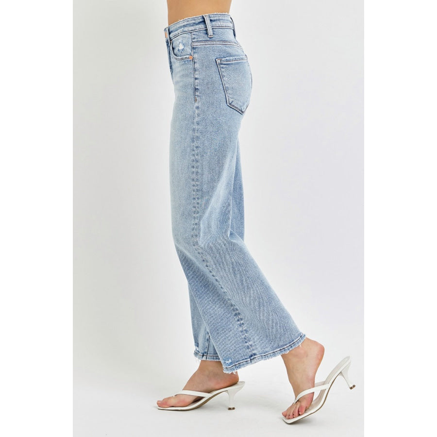 RISEN Full Size Tummy Control High Rise Crop Wide Leg Jeans Apparel and Accessories