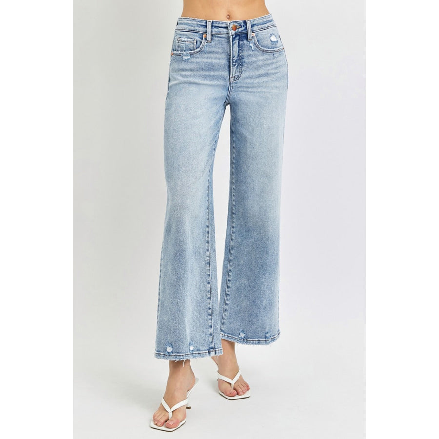 RISEN Full Size Tummy Control High Rise Crop Wide Leg Jeans Apparel and Accessories