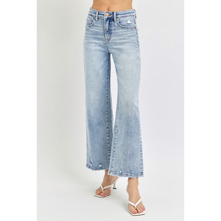 RISEN Full Size Tummy Control High Rise Crop Wide Leg Jeans Apparel and Accessories