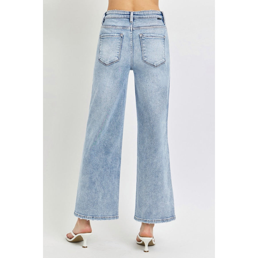 RISEN Full Size Tummy Control High Rise Crop Wide Leg Jeans Apparel and Accessories