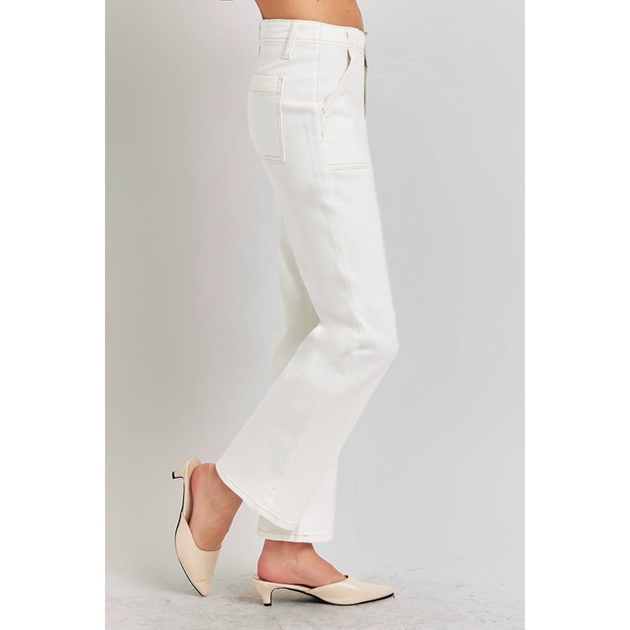 RISEN High Rise Ankle Flare Jeans with Patch Pockets Apparel and Accessories