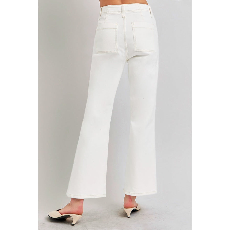 RISEN High Rise Ankle Flare Jeans with Patch Pockets Apparel and Accessories