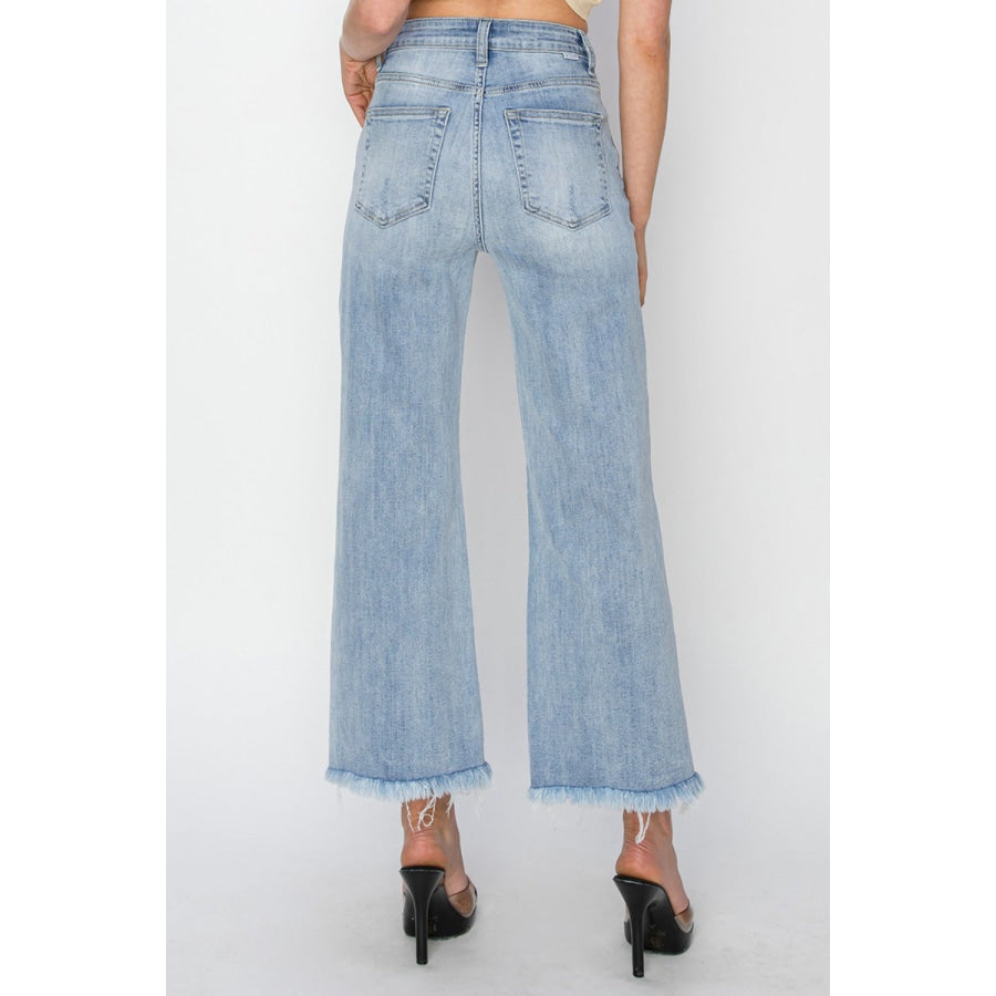 RISEN High Rise Crop Wide Fray Hem Jeans Apparel and Accessories