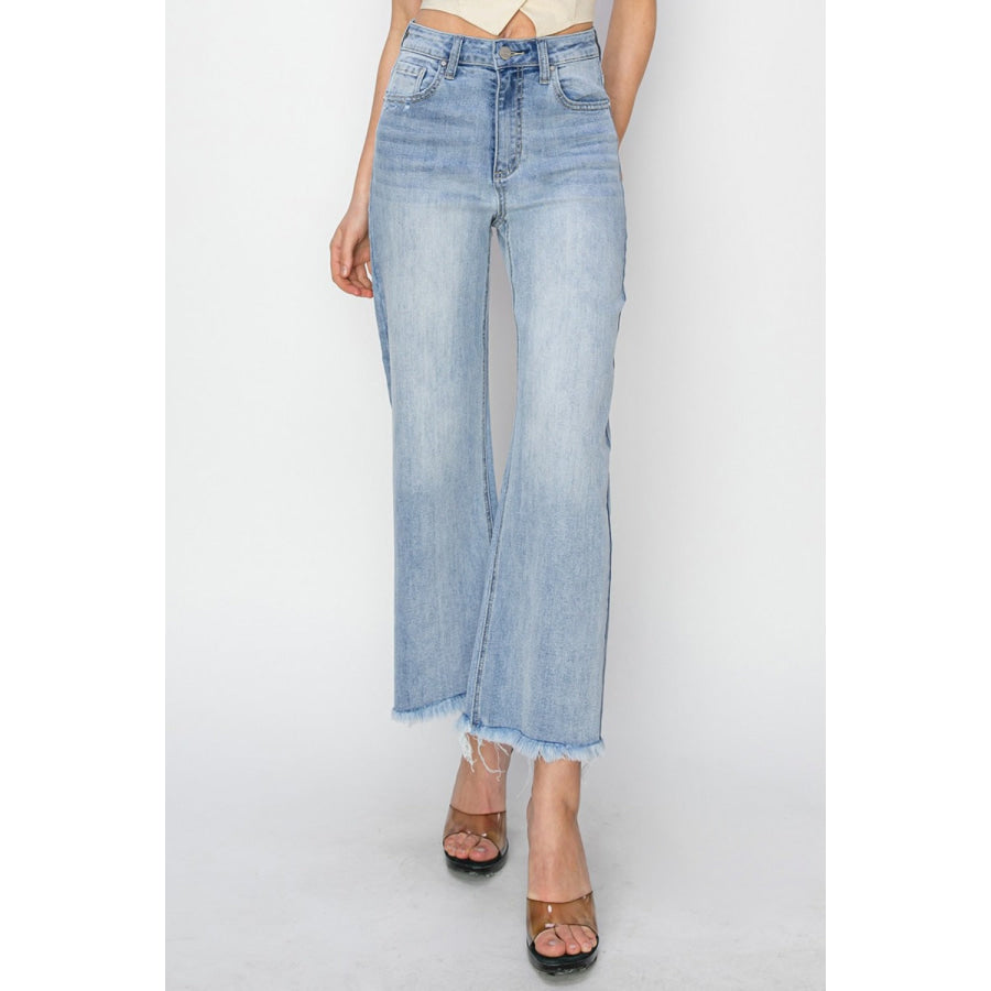 RISEN High Rise Crop Wide Fray Hem Jeans Light / 1(25) Apparel and Accessories