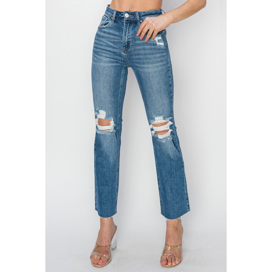 RISEN High Rise Distressed Ankle Jeans Apparel and Accessories