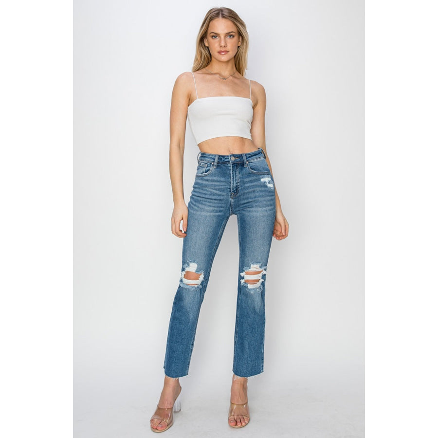 RISEN High Rise Distressed Ankle Jeans Apparel and Accessories