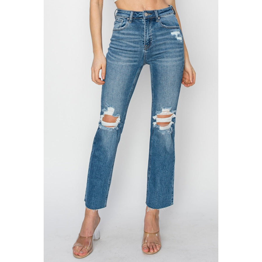 RISEN High Rise Distressed Ankle Jeans Medium / 0(24) Apparel and Accessories