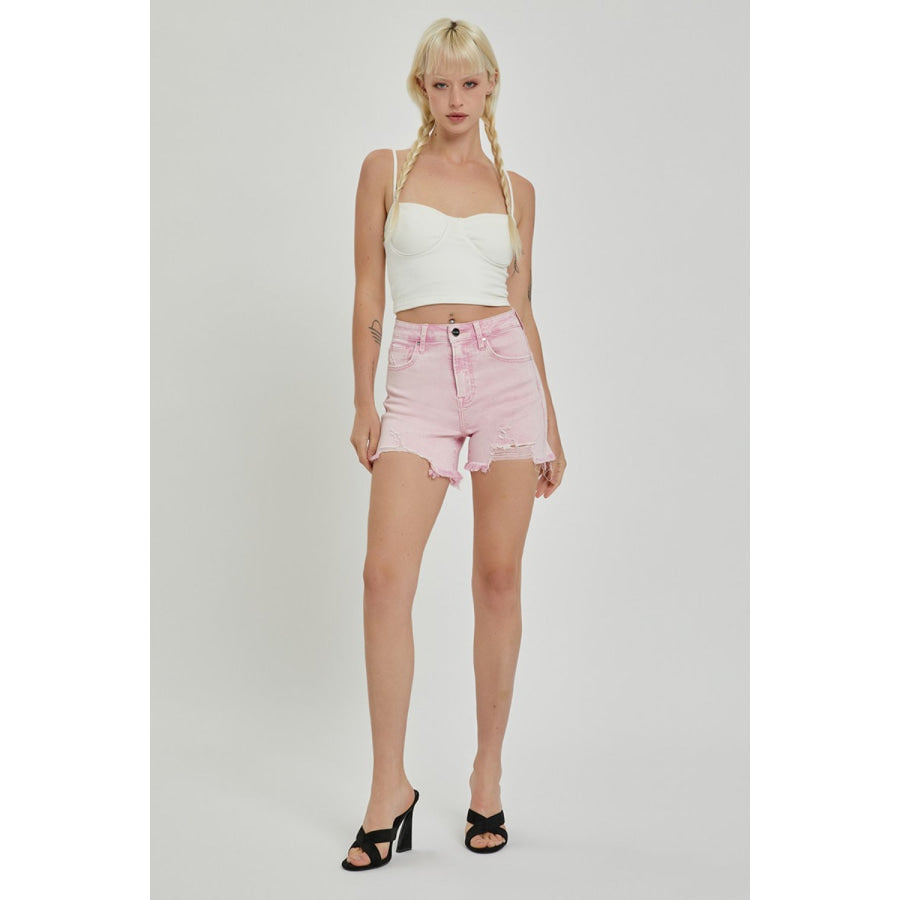 RISEN High Rise Distressed Denim Shorts Apparel and Accessories