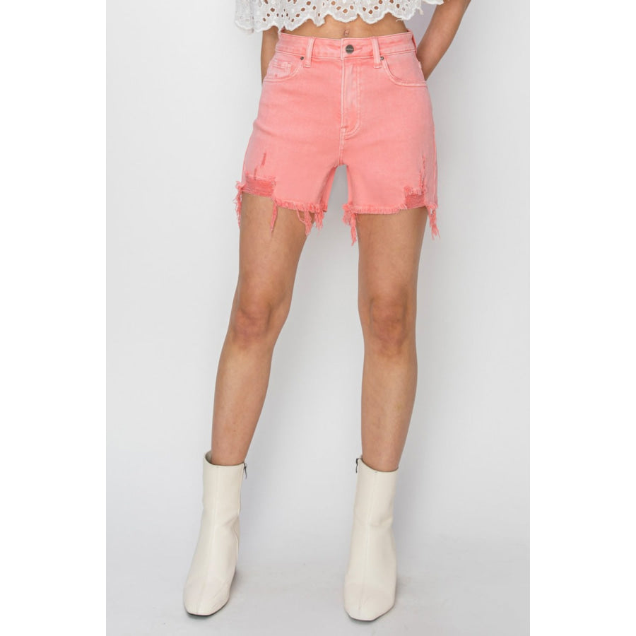 RISEN High Rise Distressed Denim Shorts Apparel and Accessories