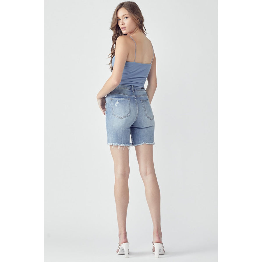 RISEN High Rise Distressed Denim Shorts Apparel and Accessories