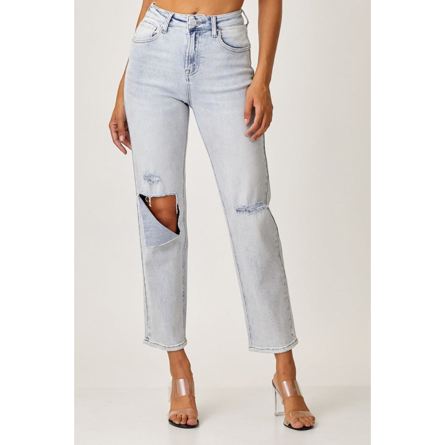 RISEN High Rise Distressed Relaxed Jeans Light / 1 Apparel and Accessories