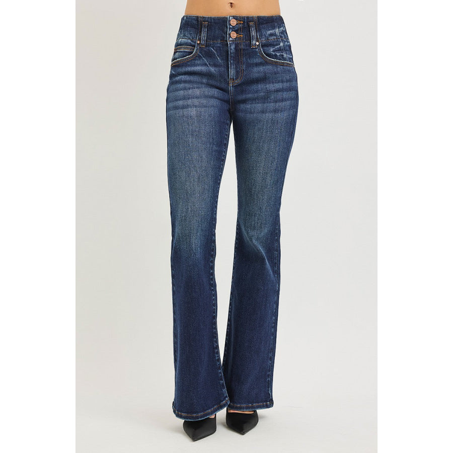 RISEN High Rise Flare Jeans With Seam Detail Waistband Apparel and Accessories
