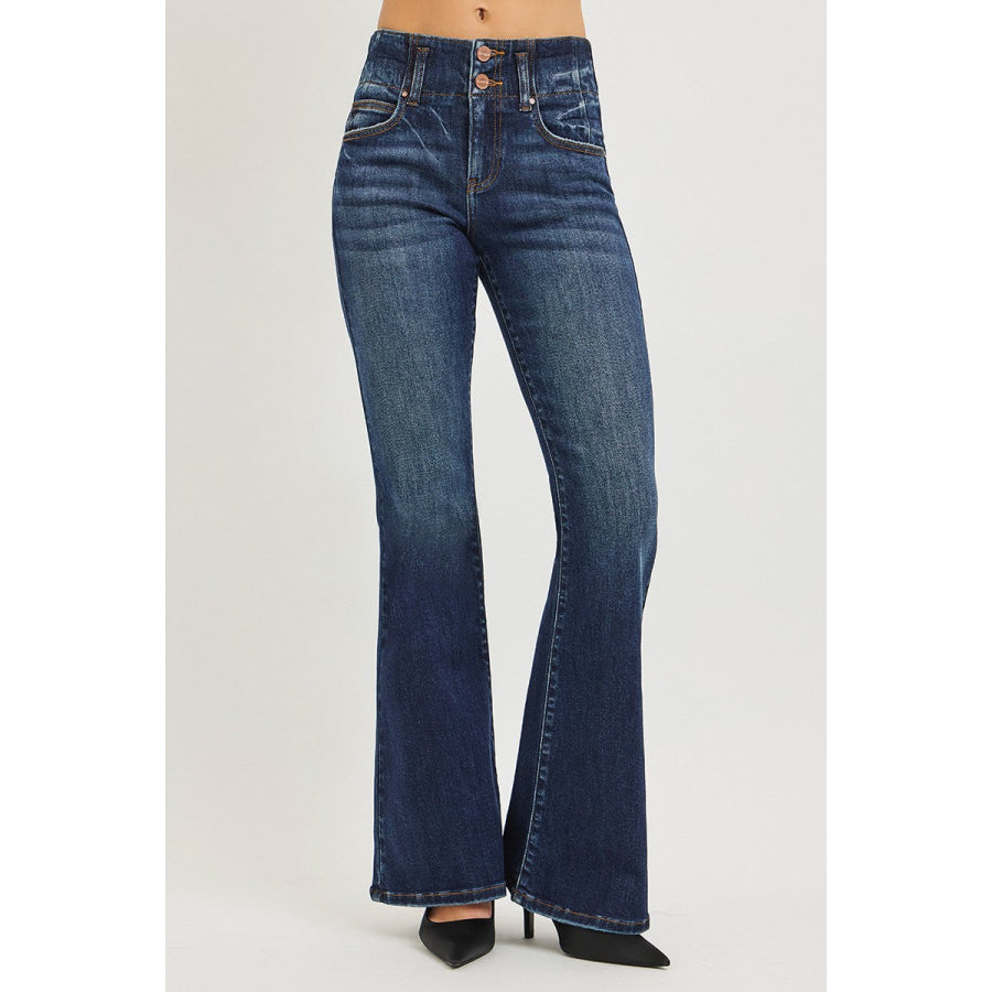 RISEN High Rise Flare Jeans With Seam Detail Waistband Apparel and Accessories