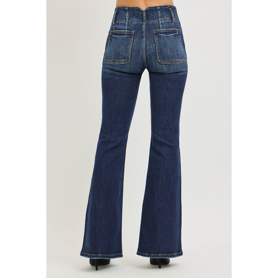 RISEN High Rise Flare Jeans With Seam Detail Waistband Apparel and Accessories