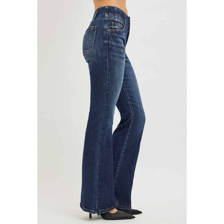 RISEN High Rise Flare Jeans With Seam Detail Waistband Apparel and Accessories