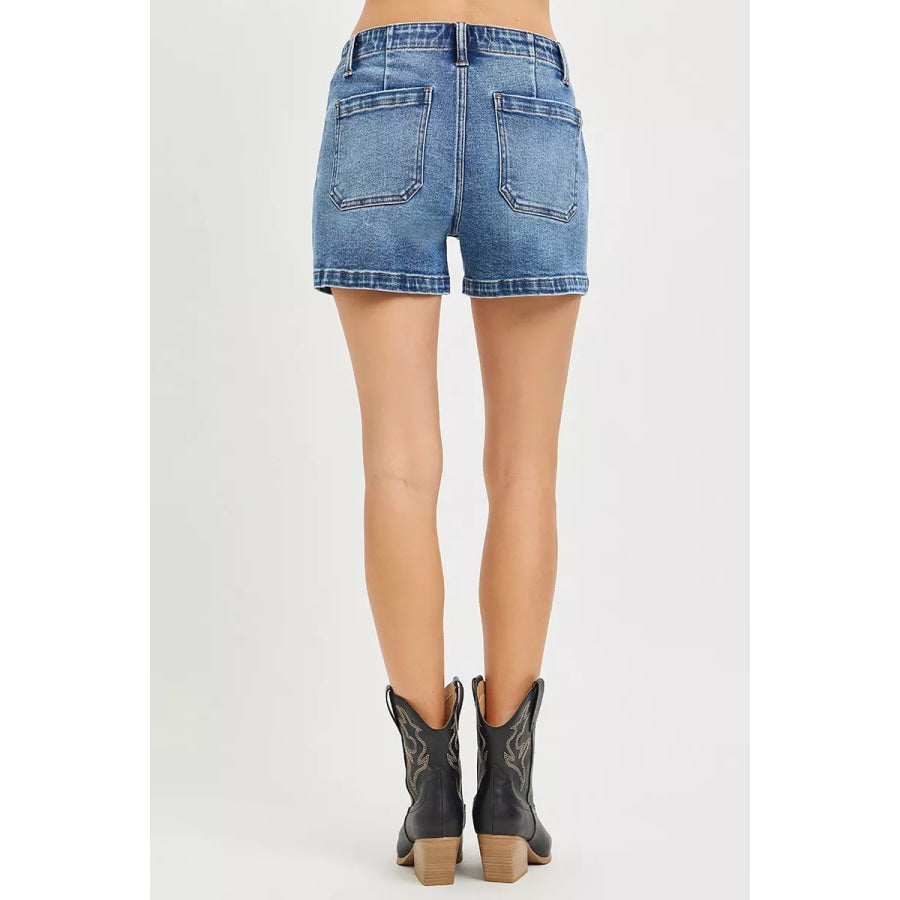 RISEN High Rise Front Tie Up Shorts with Patch Pockets Apparel and Accessories