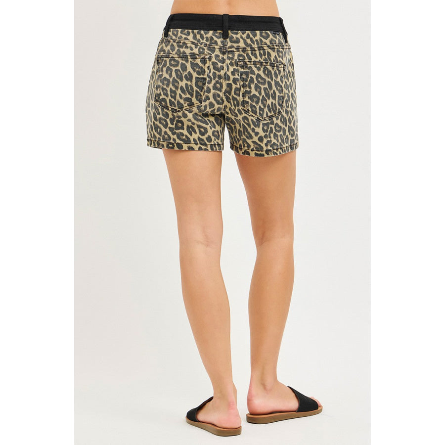 RISEN High Rise Leopard Shorts with Contrast Waistband Apparel and Accessories