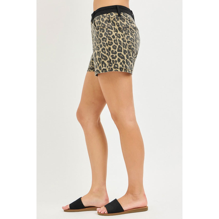 RISEN High Rise Leopard Shorts with Contrast Waistband Apparel and Accessories