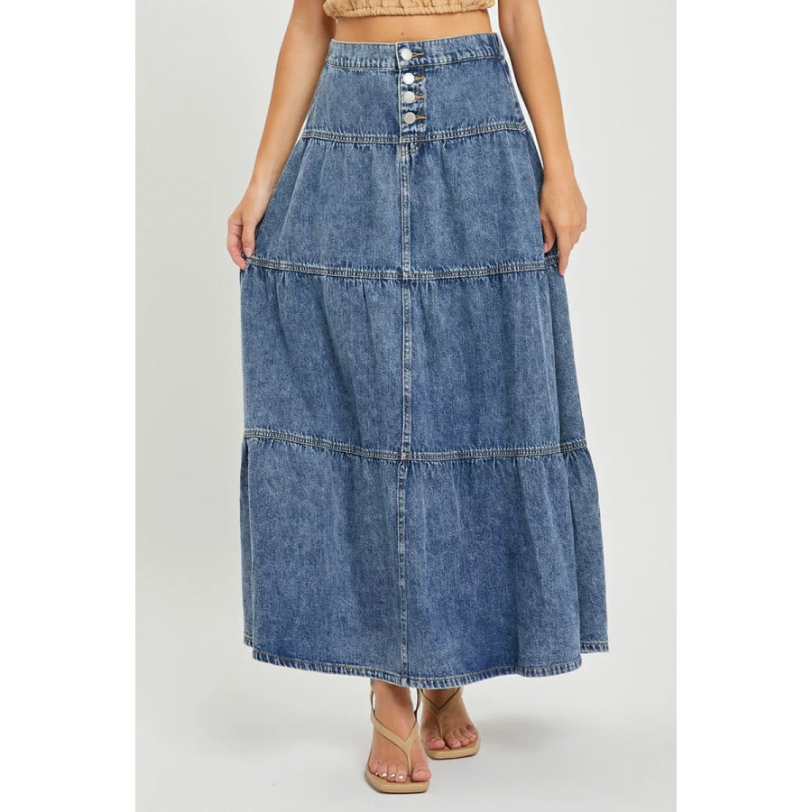 RISEN High Rise Ruffle Long Skirts MEDIUM / S Apparel and Accessories
