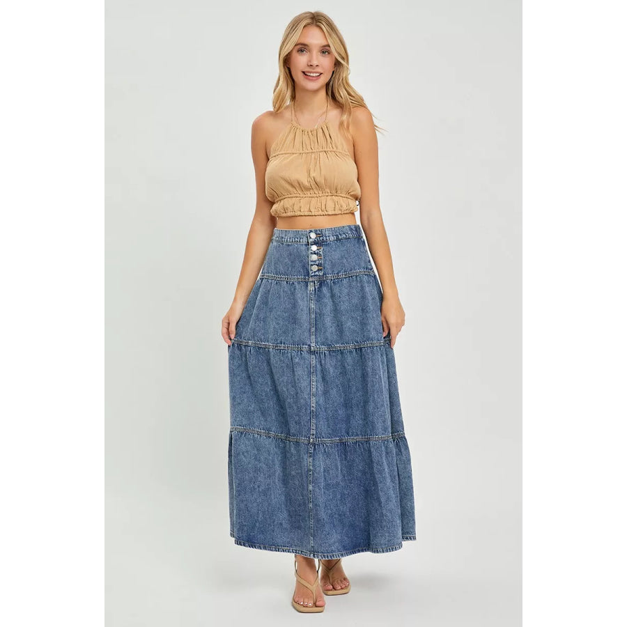 RISEN High Rise Ruffle Long Skirts Apparel and Accessories