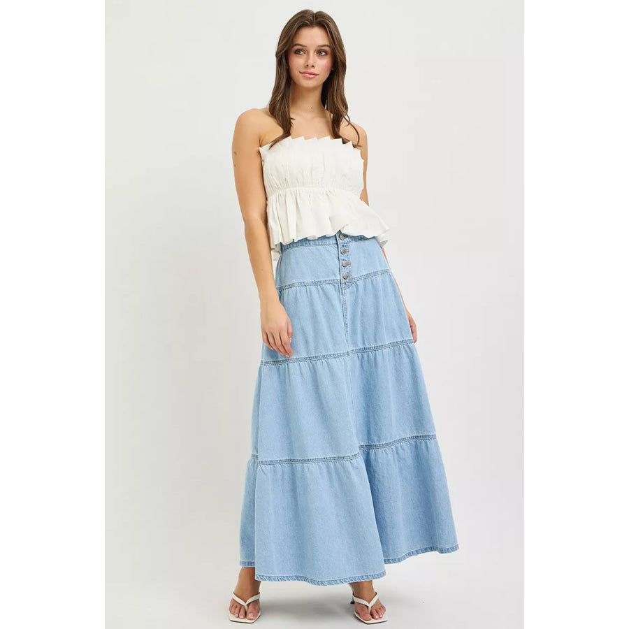 RISEN High Rise Ruffle Long Skirts Apparel and Accessories