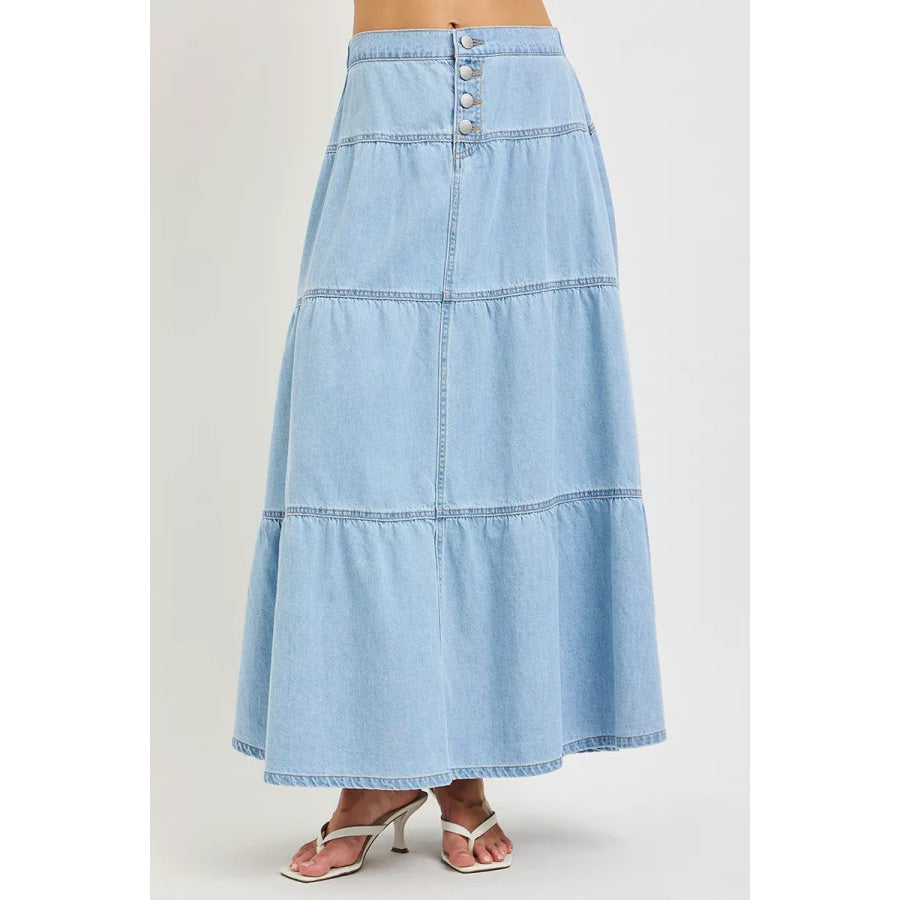RISEN High Rise Ruffle Long Skirts LIGHT / S Apparel and Accessories