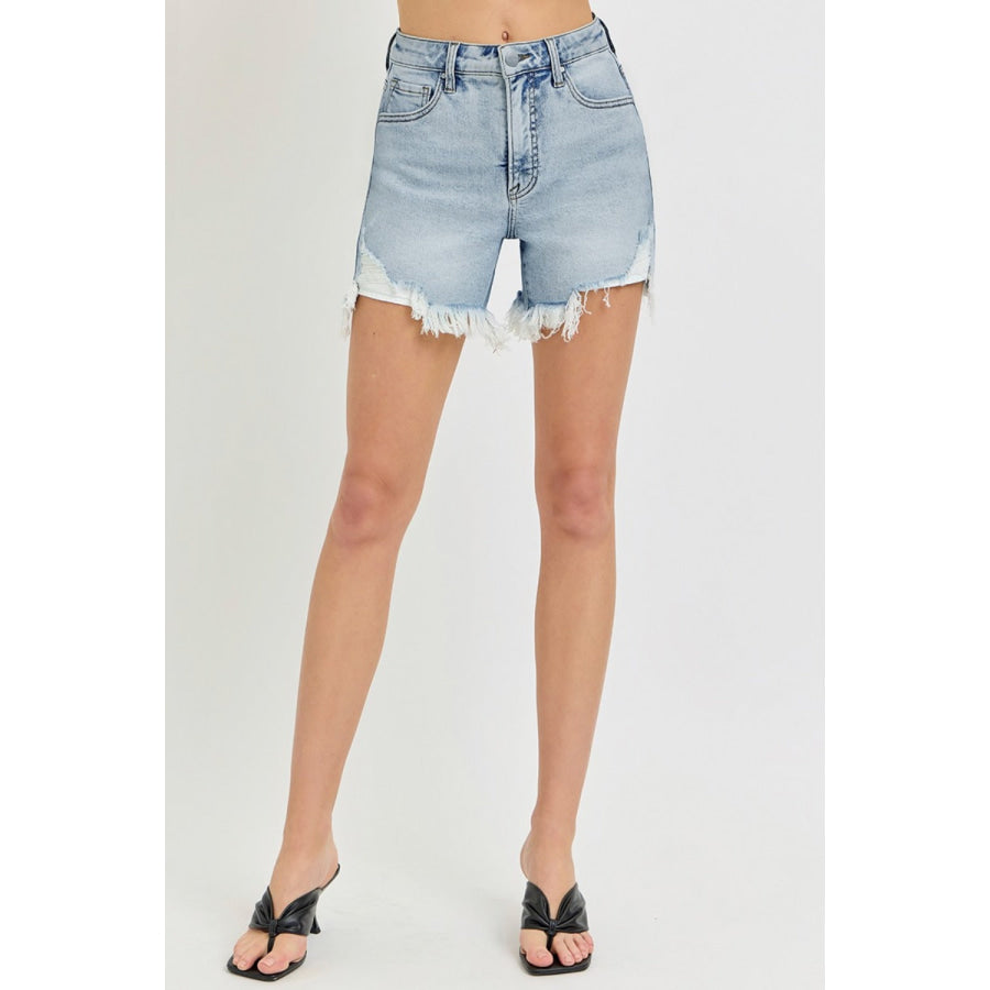 RISEN High Rise Side Step Hem Denim Shorts Apparel and Accessories