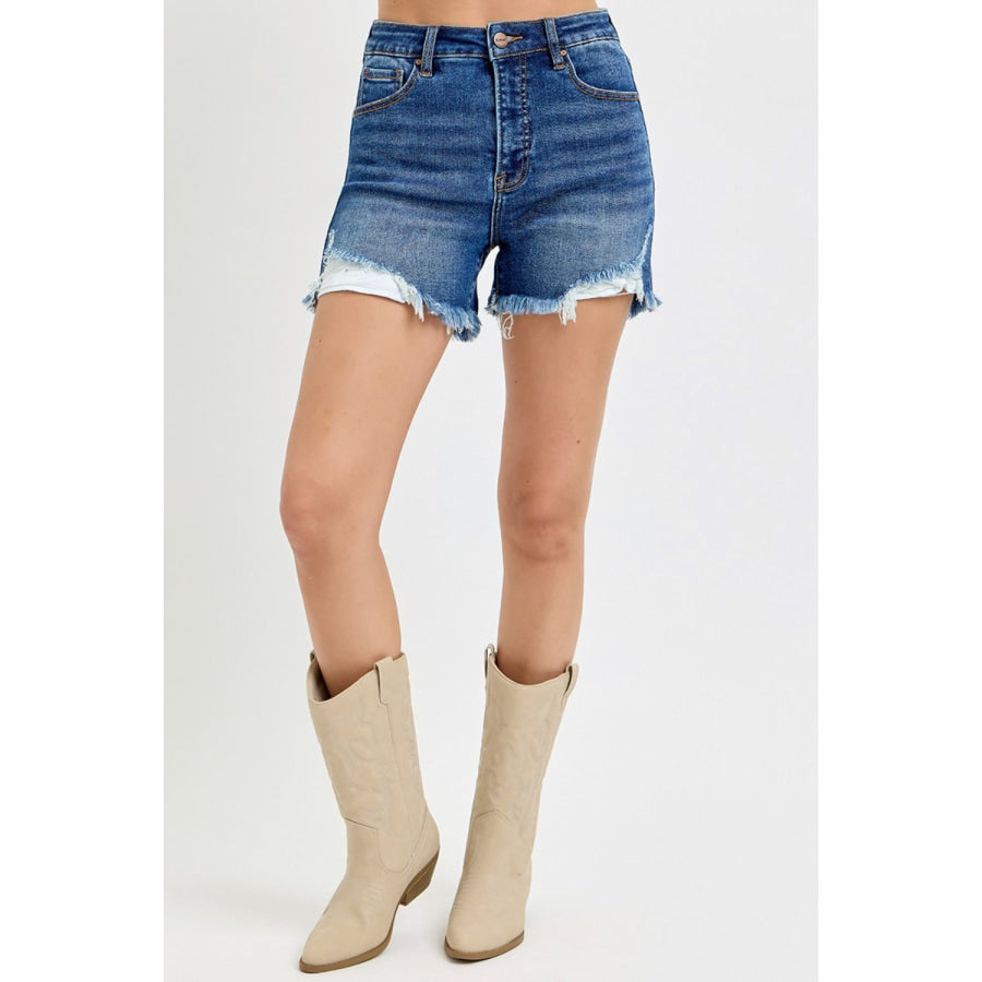 RISEN High Rise Side Step Hem Denim Shorts Apparel and Accessories