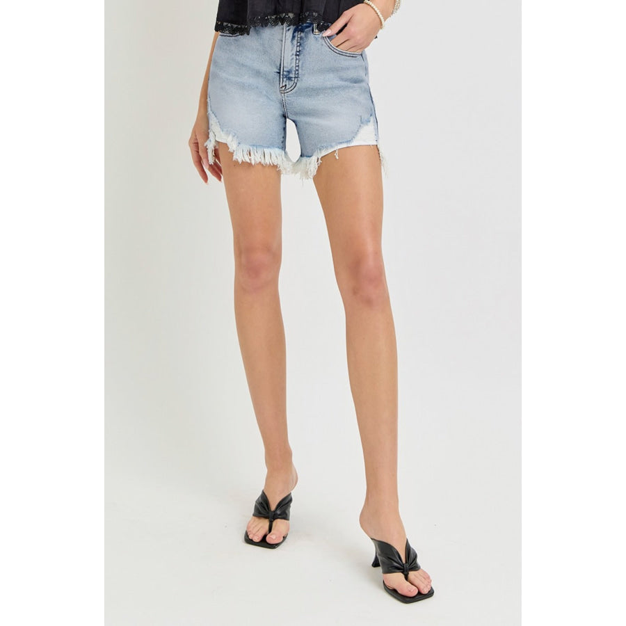 RISEN High Rise Side Step Hem Denim Shorts Apparel and Accessories