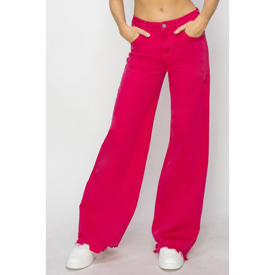 RISEN High Rise Wide Leg Jeans Fuchsia / 0(24) Apparel and Accessories