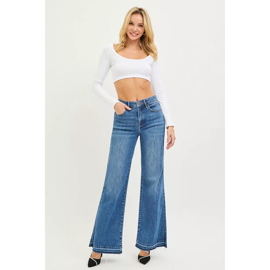 RISEN High Rise Wide Leg Jeans With Released Hem Apparel and Accessories