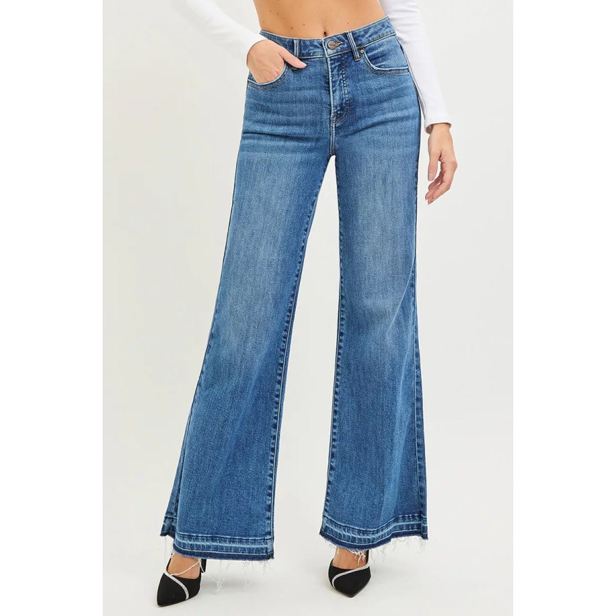 RISEN High Rise Wide Leg Jeans With Released Hem Apparel and Accessories