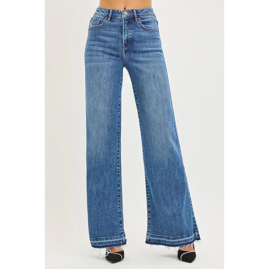 RISEN High Rise Wide Leg Jeans With Released Hem MEDIUM / Apparel and Accessories