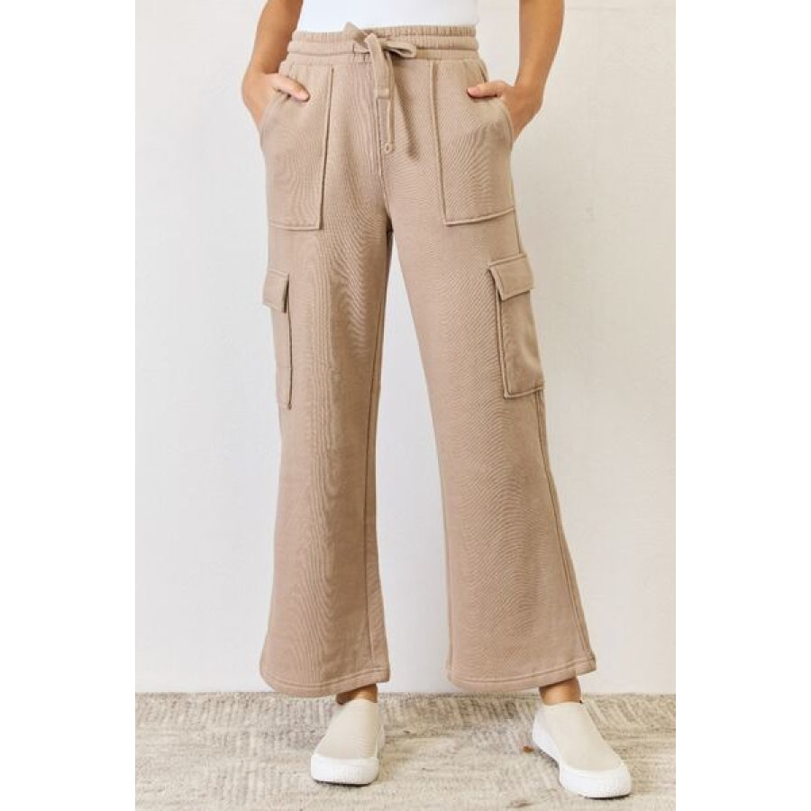 RISEN High Waist Cargo Wide Leg Pants Sand / S Clothing