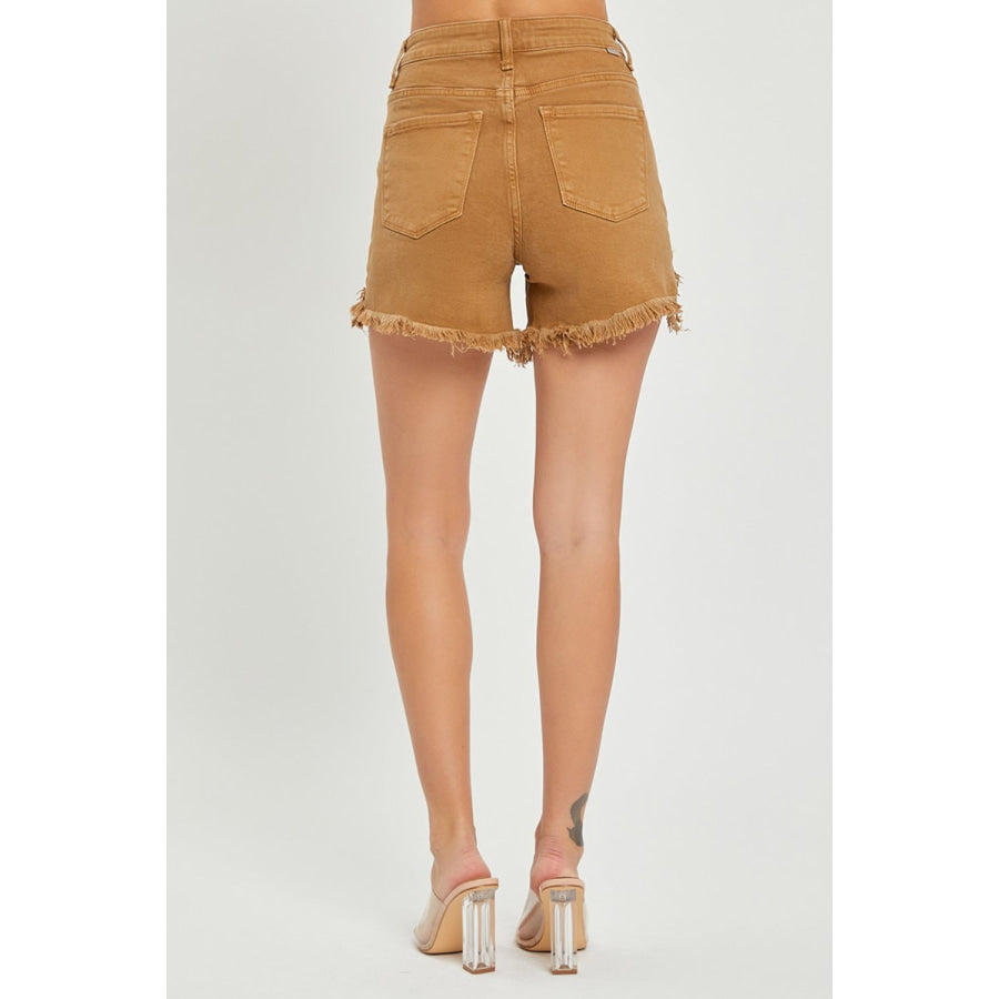 RISEN High Waist Frayed Hem Denim Shorts Apparel and Accessories