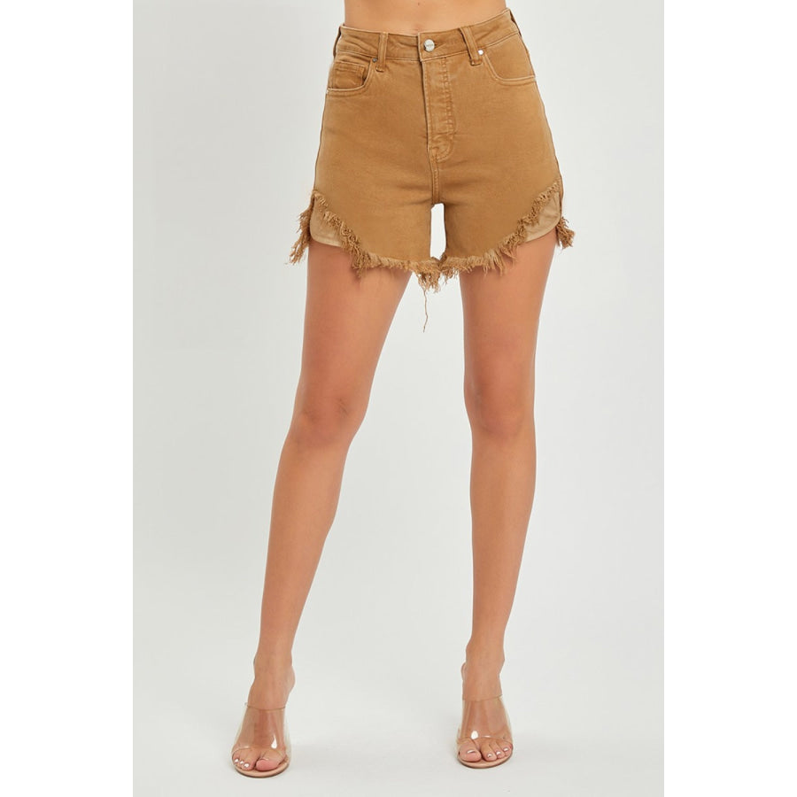 RISEN High Waist Frayed Hem Denim Shorts Apparel and Accessories