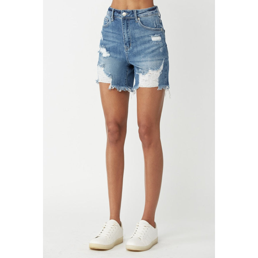 RISEN High Waisted Distressed Denim Shorts Apparel and Accessories